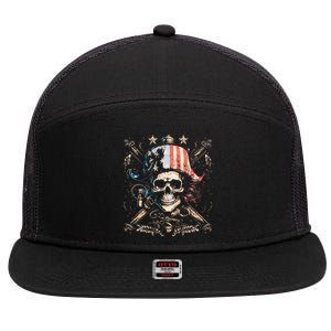 Pirate 4th Of July American Flag Usa America Funny 7 Panel Mesh Trucker Snapback Hat