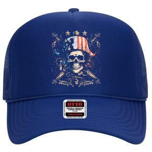 Pirate 4th Of July American Flag Usa America Funny High Crown Mesh Back Trucker Hat