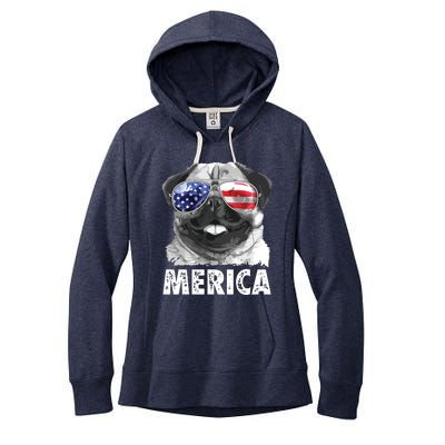 Pug 4th Of July Shirts Merica Men Women USA American Flag Women's Fleece Hoodie