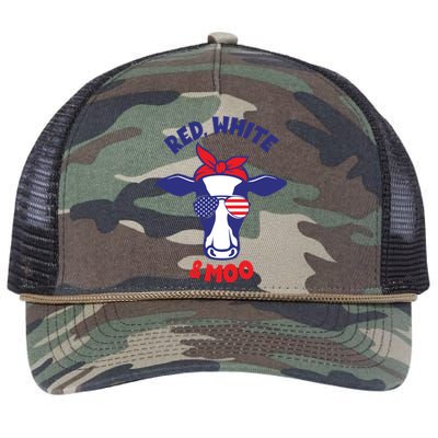 Patriotic 4th Of July Tee Red White And Moo Patriotic Cow Gift Retro Rope Trucker Hat Cap