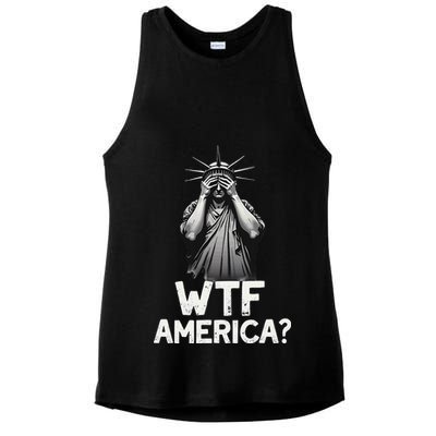 Patriotic 4th Of July Statue Of Liberty WTF America Ladies PosiCharge Tri-Blend Wicking Tank