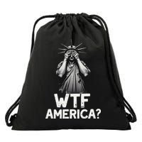 Patriotic 4th Of July Statue Of Liberty WTF America Drawstring Bag