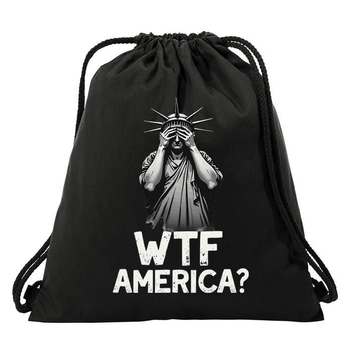 Patriotic 4th Of July Statue Of Liberty WTF America Drawstring Bag