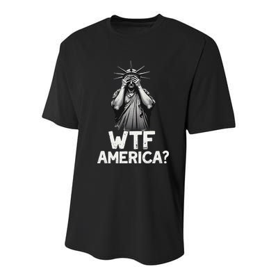 Patriotic 4th Of July Statue Of Liberty WTF America Youth Performance Sprint T-Shirt