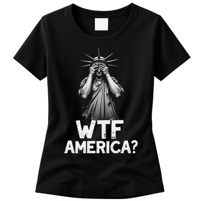 Patriotic 4th Of July Statue Of Liberty WTF America Womens T-Shirt