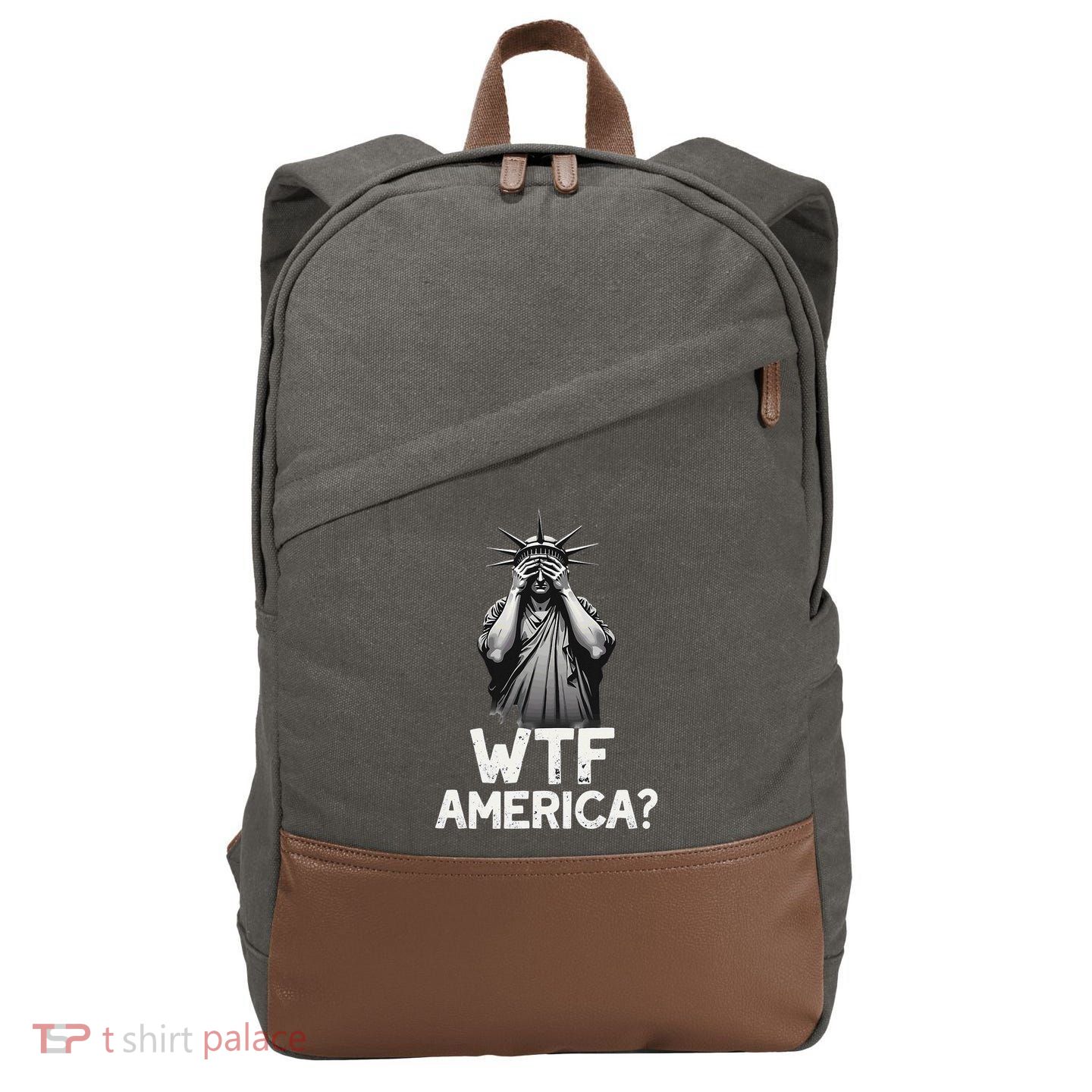 Patriotic 4th Of July Statue Of Liberty WTF America Cotton Canvas Backpack