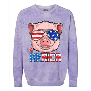 Pig 4th Of July Merica Usa American Flag Colorblast Crewneck Sweatshirt