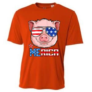 Pig 4th Of July Merica Usa American Flag Cooling Performance Crew T-Shirt