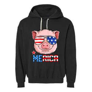 Pig 4th Of July Merica Usa American Flag Garment-Dyed Fleece Hoodie