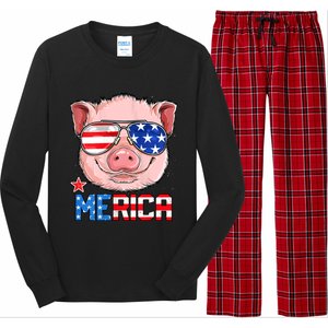 Pig 4th Of July Merica Usa American Flag Long Sleeve Pajama Set