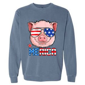 Pig 4th Of July Merica Usa American Flag Garment-Dyed Sweatshirt