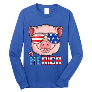 Pig 4th Of July Merica Usa American Flag Long Sleeve Shirt