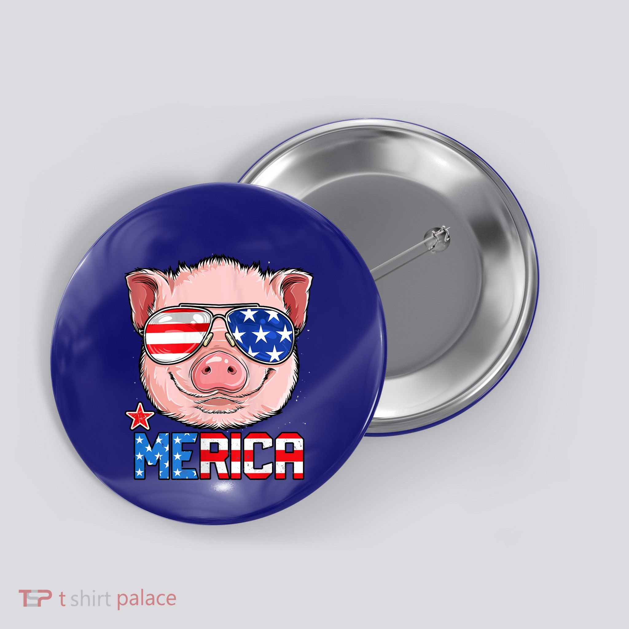 Pig 4th Of July Merica Usa American Flag Button