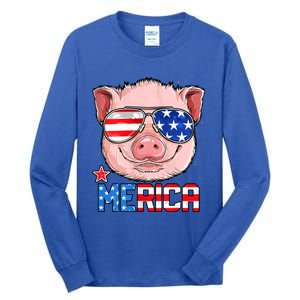 Pig 4th Of July Merica Usa American Flag Tall Long Sleeve T-Shirt