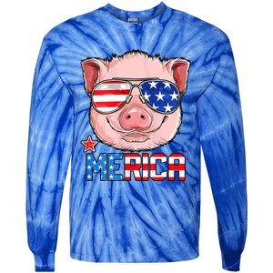 Pig 4th Of July Merica Usa American Flag Tie-Dye Long Sleeve Shirt