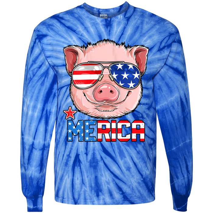 Pig 4th Of July Merica Usa American Flag Tie-Dye Long Sleeve Shirt