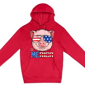 Pig 4th Of July Merica Usa American Flag Premium Pullover Hoodie