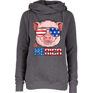 Pig 4th Of July Merica Usa American Flag Womens Funnel Neck Pullover Hood