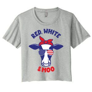 Patriotic 4th Of July Tee Red White And Moo Patriotic Cow Gift Women's Crop Top Tee