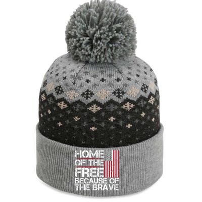 Patriotic 4th Of July Home Of The Free Because Of The Brave Gift The Baniff Cuffed Pom Beanie