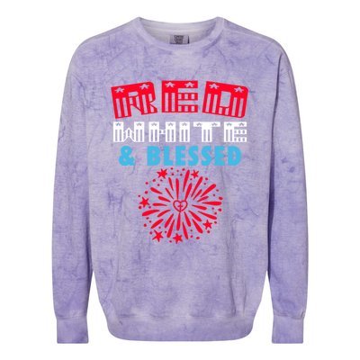 Patriotic 4th Of July Christian Red White And Blessed Cool Gift Colorblast Crewneck Sweatshirt