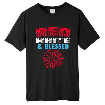 Patriotic 4th Of July Christian Red White And Blessed Cool Gift Tall Fusion ChromaSoft Performance T-Shirt