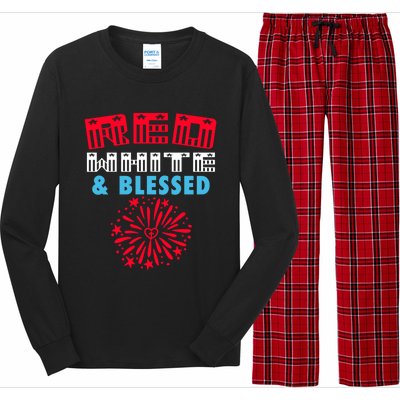 Patriotic 4th Of July Christian Red White And Blessed Cool Gift Long Sleeve Pajama Set