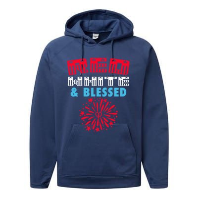 Patriotic 4th Of July Christian Red White And Blessed Cool Gift Performance Fleece Hoodie