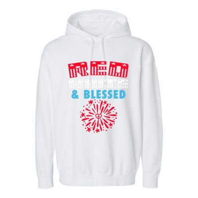 Patriotic 4th Of July Christian Red White And Blessed Cool Gift Garment-Dyed Fleece Hoodie