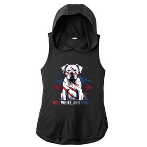 Patriotic 4th Of July Red White And Woof American Bulldog Gift Ladies PosiCharge Tri-Blend Wicking Draft Hoodie Tank