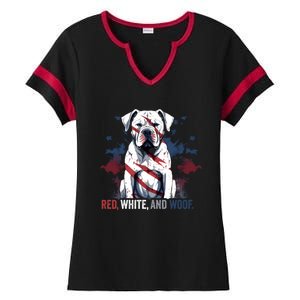 Patriotic 4th Of July Red White And Woof American Bulldog Gift Ladies Halftime Notch Neck Tee