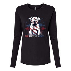 Patriotic 4th Of July Red White And Woof American Bulldog Gift Womens Cotton Relaxed Long Sleeve T-Shirt