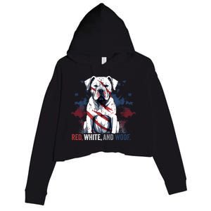 Patriotic 4th Of July Red White And Woof American Bulldog Gift Crop Fleece Hoodie