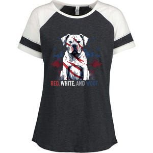 Patriotic 4th Of July Red White And Woof American Bulldog Gift Enza Ladies Jersey Colorblock Tee