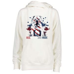 Patriotic 4th Of July Red White And Woof American Bulldog Gift Womens Funnel Neck Pullover Hood