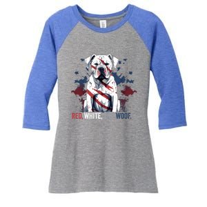 Patriotic 4th Of July Red White And Woof American Bulldog Gift Women's Tri-Blend 3/4-Sleeve Raglan Shirt