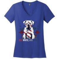 Patriotic 4th Of July Red White And Woof American Bulldog Gift Women's V-Neck T-Shirt