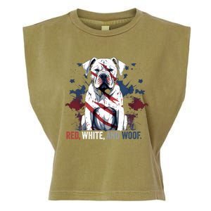 Patriotic 4th Of July Red White And Woof American Bulldog Gift Garment-Dyed Women's Muscle Tee