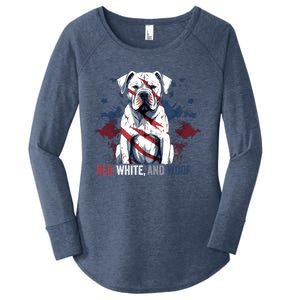 Patriotic 4th Of July Red White And Woof American Bulldog Gift Women's Perfect Tri Tunic Long Sleeve Shirt