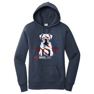 Patriotic 4th Of July Red White And Woof American Bulldog Gift Women's Pullover Hoodie