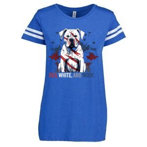 Patriotic 4th Of July Red White And Woof American Bulldog Gift Enza Ladies Jersey Football T-Shirt