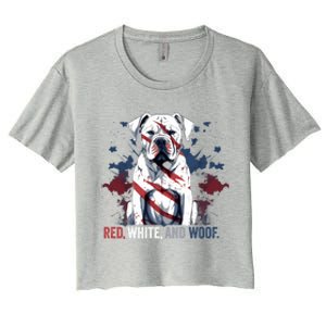 Patriotic 4th Of July Red White And Woof American Bulldog Gift Women's Crop Top Tee