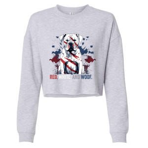 Patriotic 4th Of July Red White And Woof American Bulldog Gift Cropped Pullover Crew