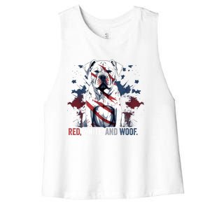 Patriotic 4th Of July Red White And Woof American Bulldog Gift Women's Racerback Cropped Tank