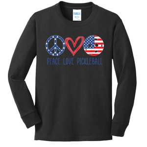 Pickleball 4th Of July Summer Tournament Peace Love Kids Long Sleeve Shirt