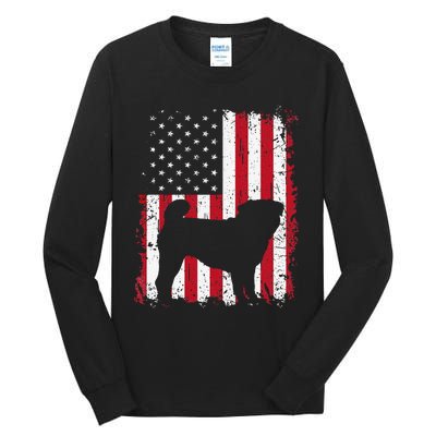 Pug 4th of July Patriotic American USA Flag Gift Tall Long Sleeve T-Shirt