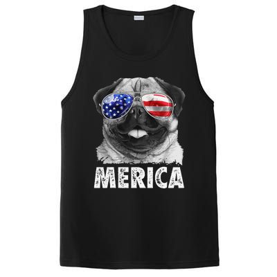 Pug 4th of July Merica  USA American Flag PosiCharge Competitor Tank