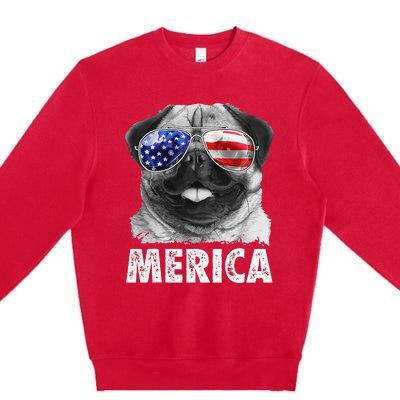 Pug 4th of July Merica  USA American Flag Premium Crewneck Sweatshirt