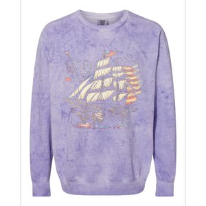 Pirate 4th of July American Flag USA America Funny Ship Boat Colorblast Crewneck Sweatshirt