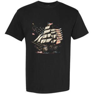 Pirate 4th of July American Flag USA America Funny Ship Boat Garment-Dyed Heavyweight T-Shirt